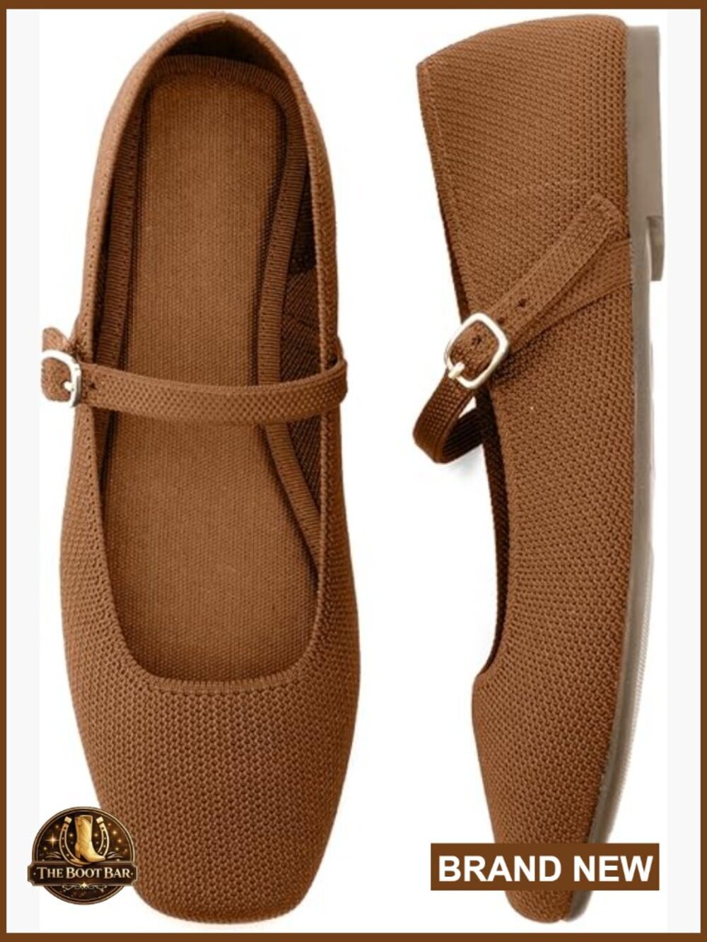 Knit Square Toe Ballet Flats with Ankle Strap